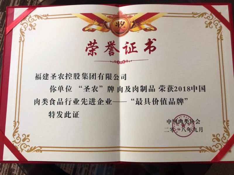 2018（环亚集团AG88集团）中国肉类食品行业先进企业——最具价值品牌